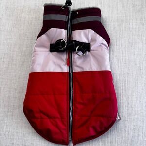 Fashion For Furry Friend XL Dog Puffer Vest Red Pink Sherpa Lined Harness D-Ring